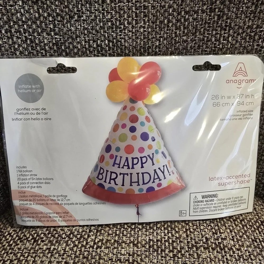 Multicolor Happy Birthday Party Hat Balloon NEW Anagram Latex
